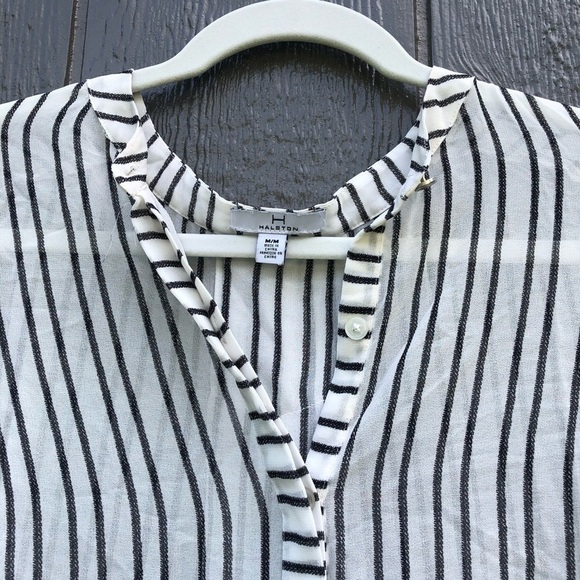 Halston striped sheer blouse size M - Picture 3 of 9